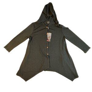 Charlie Paige S/M Black Hooded Tunic Button front Asymmetrical Whimsigoth Witchy